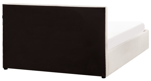 Posteľ s úložným priestorom biela buklé čalúnenie 140 x 200 cm s čelom moderný štýl spálňa