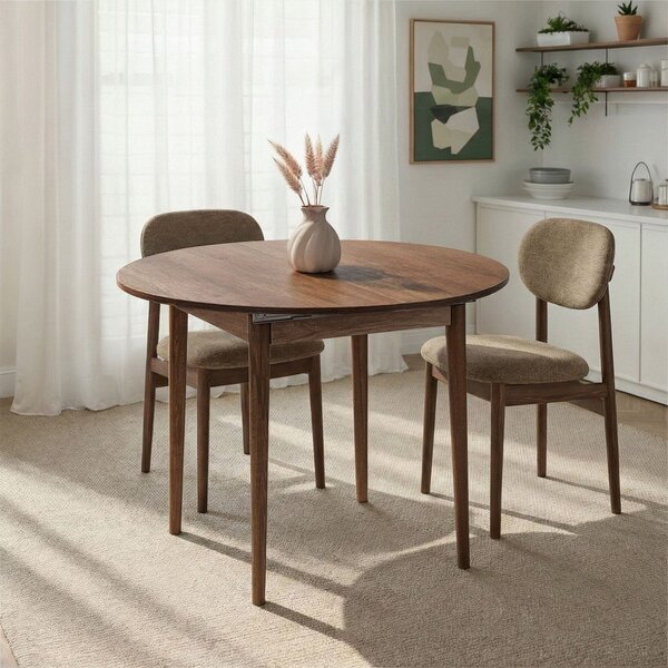 Okrúhly rozkladací jedálenský stôl s prídavnou doskou v dekore orecha ø 100 cm Viona – Kalune Design