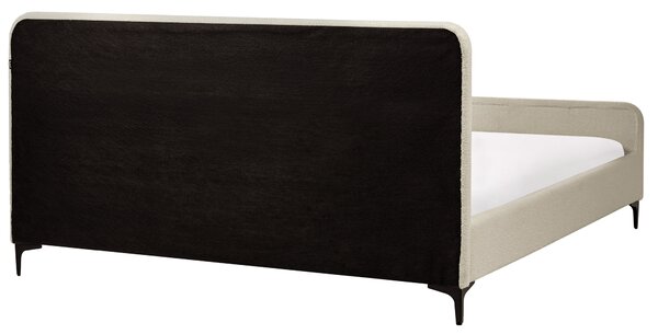 Posteľ béžové buklé čalúnenie 180 x 200 cm prešívané čelo kovové nohy lamelový rošt moderný dizajn spálňa