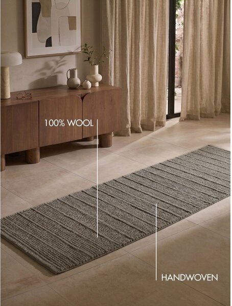 Tmavosivý/tmavohnedý ručne tkaný vlnený behúň 80x250 cm Camden Parker – Ted Baker