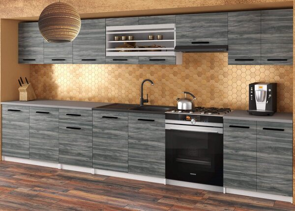Kuchynská linka Belini 320 cm šedý antracit Glamour Wood s pracovnou doskou Julia