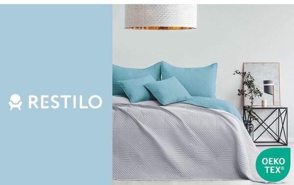 Modrý/svetlosivý prešívaný pléd z mikrovlákna 220x240 cm Softa – Restilo