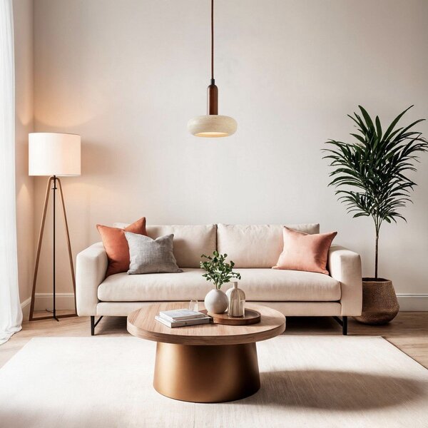 Hnedé/béžové LED závesné svietidlo s kamenným tienidlom ø 15 cm Karo – Opviq lights