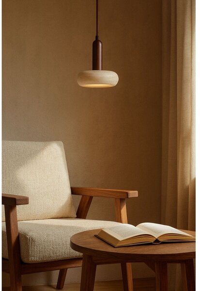 Hnedé/béžové LED závesné svietidlo s kamenným tienidlom ø 15 cm Karo – Opviq lights