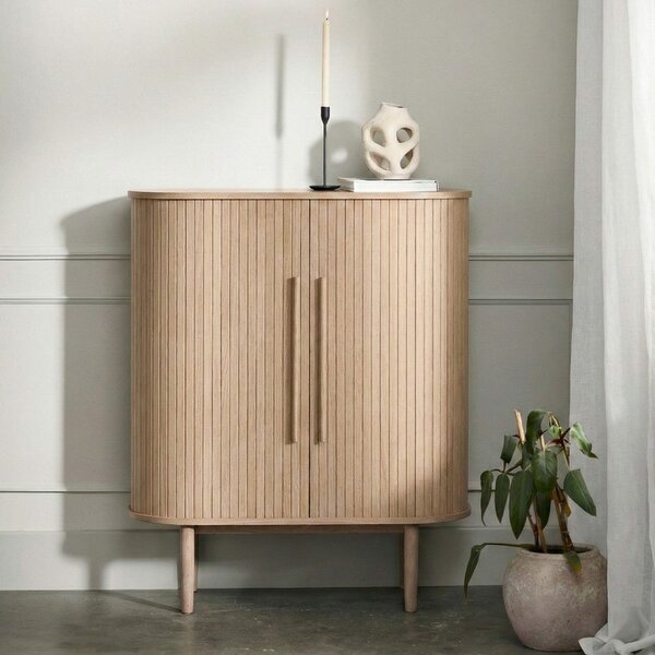 Skrinka v dekore duba s posuvnými dverami v svetlo prírodnej farbe 100x118x40 cm Meta – Unique Furniture