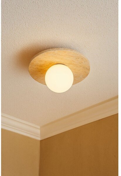 Béžové kamenné stropné svietidlo so skleneným tienidlom ø 12 cm Hilde – Opviq lights