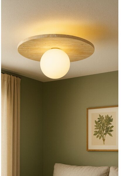 Béžové kamenné stropné svietidlo so skleneným tienidlom ø 12 cm Hilde – Opviq lights