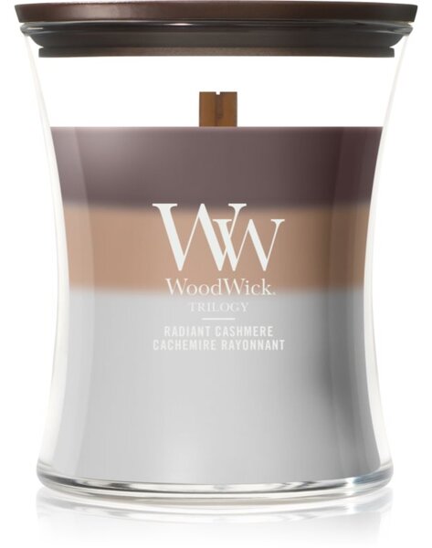 Woodwick Trilogy Radiant Cashmere vonná sviečka s dreveným knotom 275 g