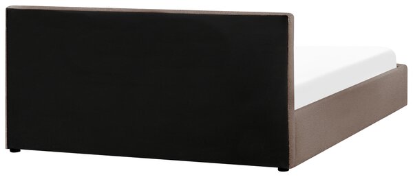 Posteľ s úložným priestorom sivobéžová buklé čalúnenie 180 x 200 cm s čelom moderný štýl spálňa
