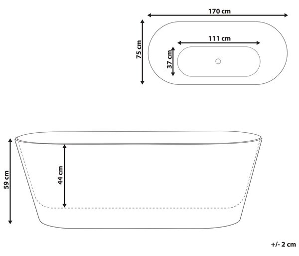Voľne stojaca vaňa biela akrylátová 170 cm oválny tvar moderný minimalistický dizajn