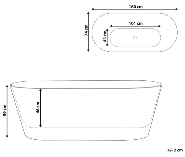 Voľne stojaca vaňa biela akrylátová 160 cm oválny tvar moderný minimalistický dizajn