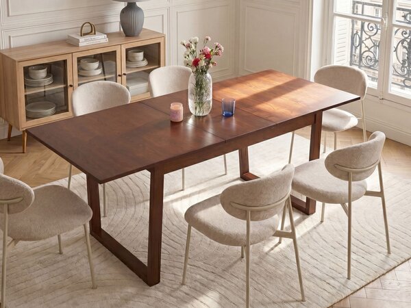 Rozkladací jedálenský stôl tmavý jaseň MDF 160/200 x 95 cm jaseňová dyhovaná vrchná doska moderný dizajn panelový podstavec