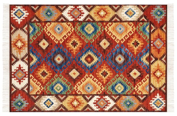 Kelímový koberec viacfarebný vlna 160 x 230 cm ručne tkaný orientálny vzor so strapcami tradičná obývačka spálňa