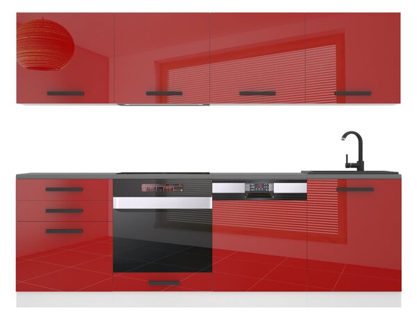 Kuchynská linka Belini Premium Full Version 240 cm červený lesk s pracovnou doskou ALICE