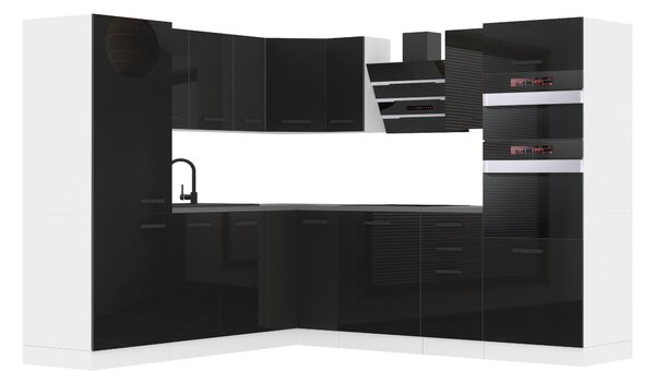 Kuchynská linka Belini Premium Full Version 480 cm čierny lesk s pracovnou doskou STACY