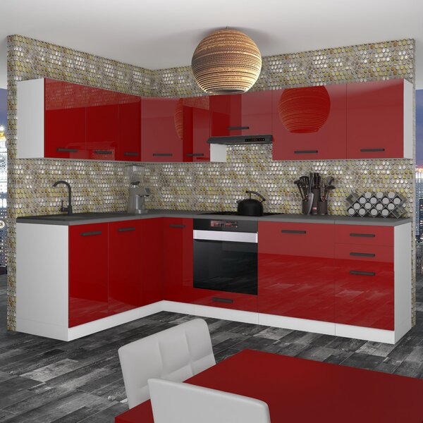 Kuchynská linka Belini Premium Full Version 420 cm červený lesk s pracovnou doskou JANET Výrobca