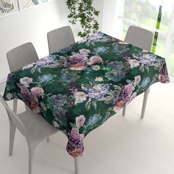 Biante Dekoračný obdĺžnikový obrus Parma PM-114 Fialové kvety na tmavo zelenom 50x100 cm
