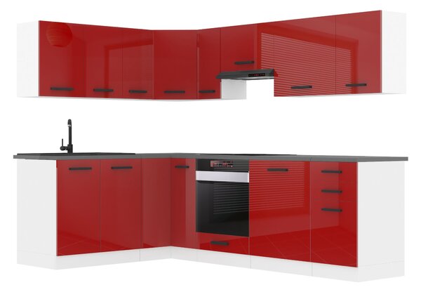 Kuchynská linka Belini Premium Full Version 420 cm červený lesk s pracovnou doskou JANET