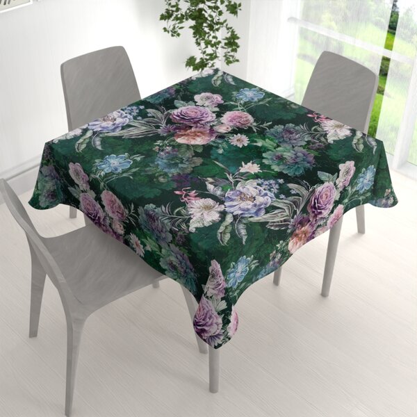 Biante Dekoračný štvorcový obrus Parma PM-114 Fialové kvety na tmavo zelenom 40x40 cm