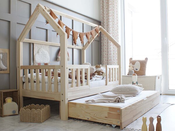 Detská domčeková posteľ s prístelkou Bianco Duo Plus 90x190 - prírodná