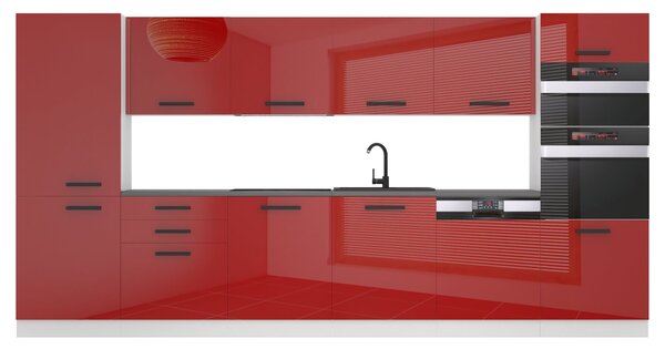 Kuchynská linka Belini Premium Full Version 360 cm červený lesk s pracovnou doskou NAOMI