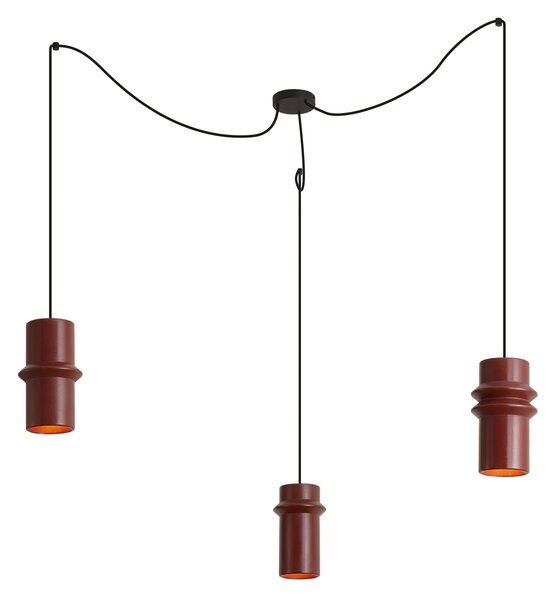 Retro závesná lampa červená s čiernou 3-svetlá - Monti