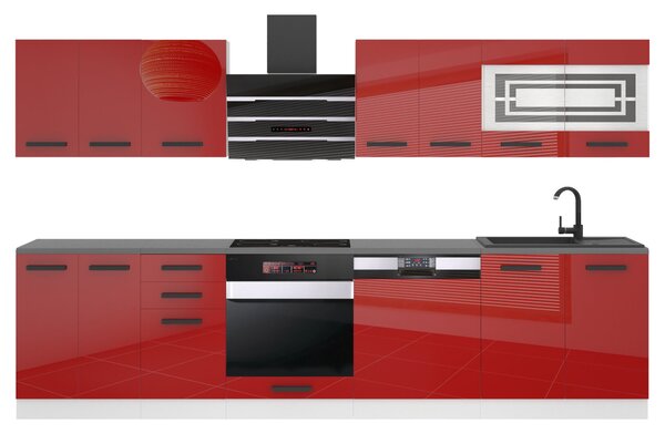 Kuchynská linka Belini Premium Full Version 300 cm červený lesk s pracovnou doskou LUCY