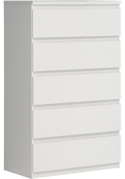 Komoda CHELSEA 5 zásuviek - 77,2 cm - matná biela