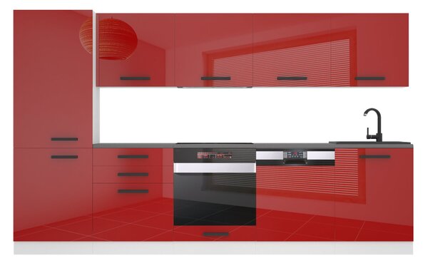 Kuchynská linka Belini Premium Full Version 300 cm červený lesk s pracovnou doskou ROSE