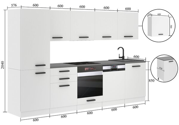 Kuchynská linka Belini Premium Full Version 300 cm šedý mat s pracovnou doskou ROSE