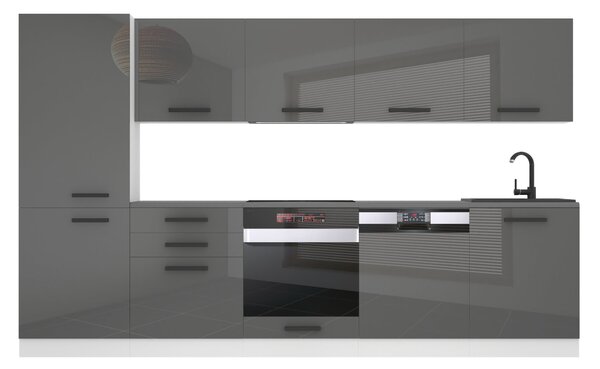 Kuchynská linka Belini Premium Full Version 300 cm šedý lesk s pracovnou doskou ROSE
