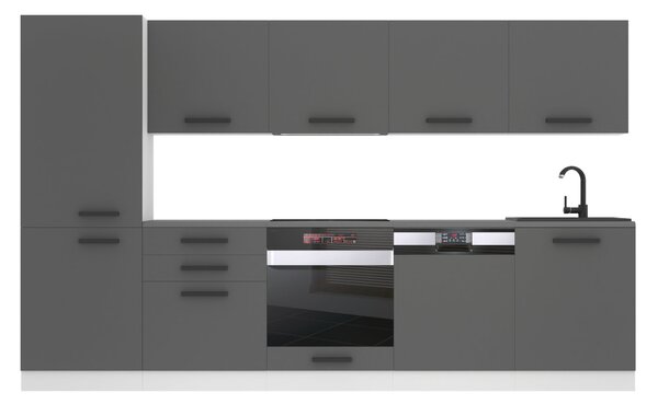 Kuchynská linka Belini Premium Full Version 300 cm šedý mat s pracovnou doskou ROSE