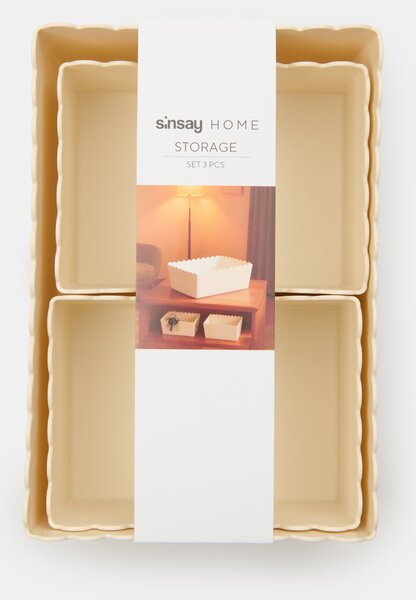 Sinsay - Sada úložných boxov s vlnitým okrajom 3 pack - telová