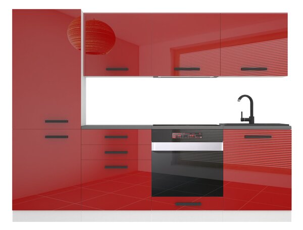 Kuchynská linka Belini Premium Full Version 240 cm červený lesk s pracovnou doskou SANDY