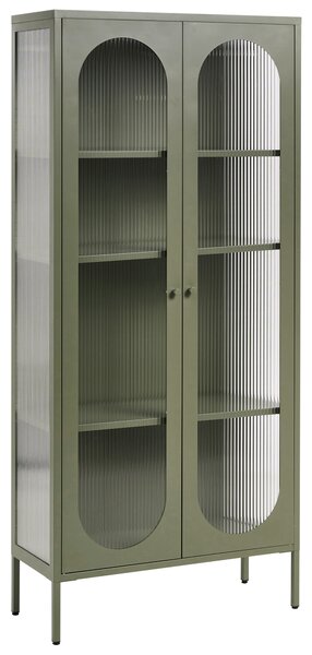 Vitrína zelená oceľ sklo 35 x 80 x 181 cm práškové lakovanie s dvierkami na nožičkách moderný industriálny štýl obývačka kancelária