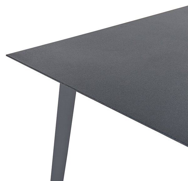 Záhradná jedálenská súprava sivá hliník 140 x 80 cm stôl matný povrch 4 stoličky rám s lanovým výpletom a vankúšmi moderný štýl