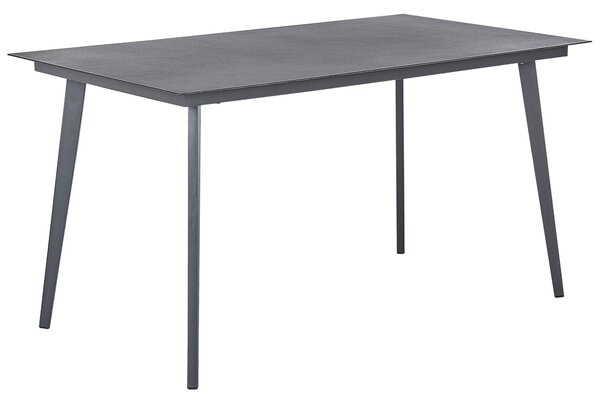 Záhradná jedálenská súprava sivá hliník 140 x 80 cm stôl matný povrch 4 stoličky rám s lanovým výpletom a vankúšmi moderný štýl