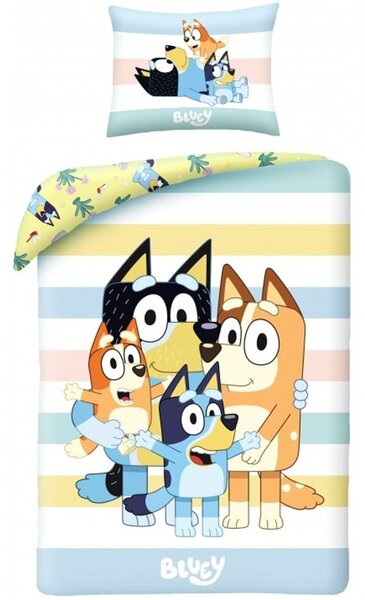 Bavlnené posteľné obliečky Bluey a jej rodina - 100% bavlna, zapínanie na zips - 70 x 90 cm + 140 x 200 cm