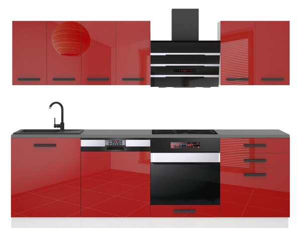 Kuchynská linka Belini Premium Full Version 240 cm červený lesk s pracovnou doskou SUSAN