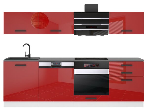 Kuchynská linka Belini Premium Full Version 240 cm červený lesk s pracovnou doskou LINDA