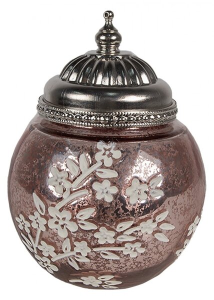Ružová sklenená svietiaca LED lampáš s kvietkami Balli - Ø 11*15 cm - Clayre & Eef