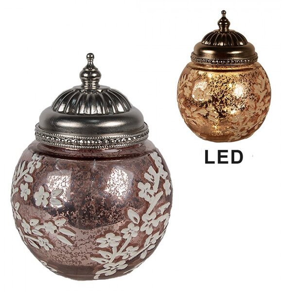 Ružová sklenená svietiaca LED lampáš s kvietkami Balli - Ø 11*15 cm - Clayre & Eef