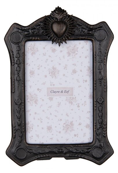 Čierny fotorámik zdobený srdcom - 15*3*22 cm / 10*15 cm - Clayre & Eef