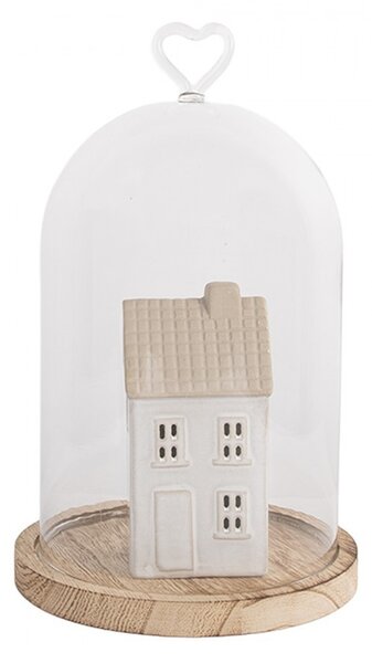 Drevený podnos so skleneným poklopom so srdiečkom - Ø 14*22 cm - Clayre & Eef