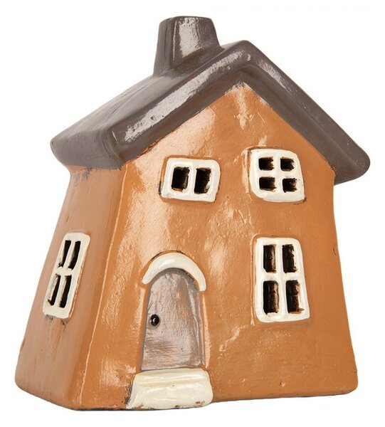 Oranžový keramický svietnik na čajovú sviečku domček Village - 18*13*20 cm - Clayre & Eef