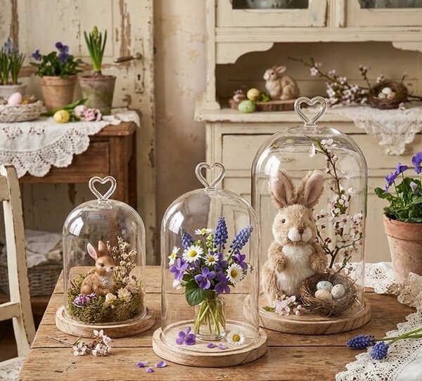 Drevený podnos so skleneným poklopom so srdiečkom - Ø 12*19 cm - Clayre & Eef