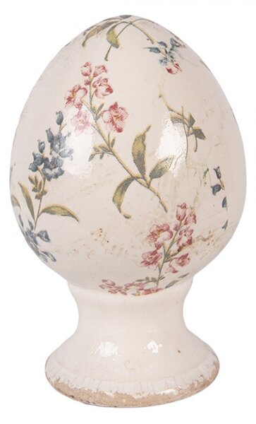 Keramické vajíčko na podstavci s lúčnymi kvetmi Monnia S - Ø 9*14 cm - Clayre & Eef
