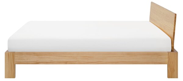 Posteľ svetlohnedá borovicové drevo 160 x 200 cm s čelom lamelový rošt moderný škandinávsky štýl spálňa
