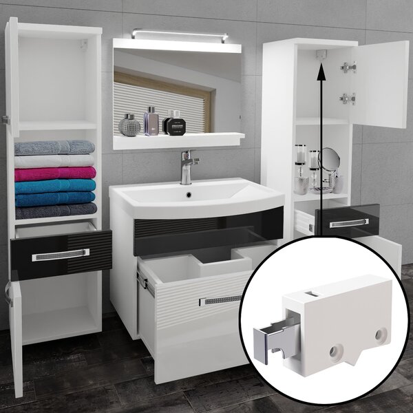 Kúpeľňový nábytok Belini Premium Full Version biely lesk / dub wotan+ umývadlo + zrkadlo + LED osvetlenie Glamour 93
