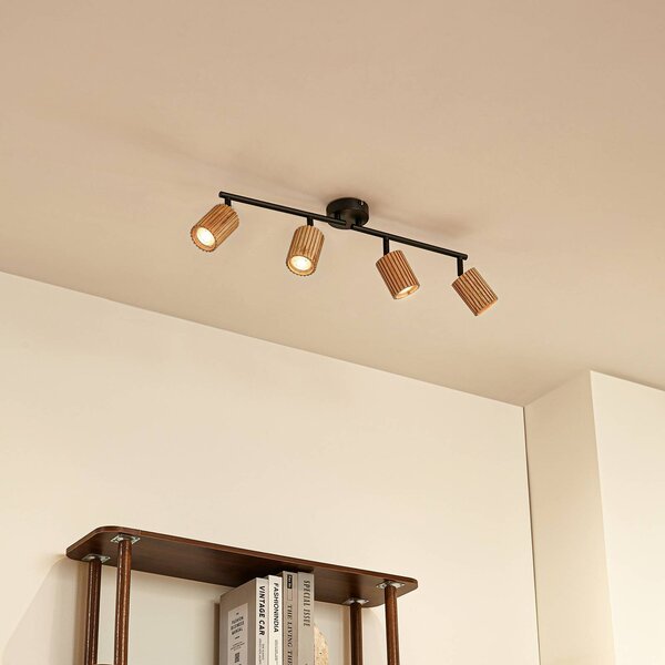 Lindby Stropné bodové svetlo Stralino, 4-pl., dĺžka 60 cm, drevo, Svetlé drevo, Chodba, Drevo, Moderný, Stropné svetlo